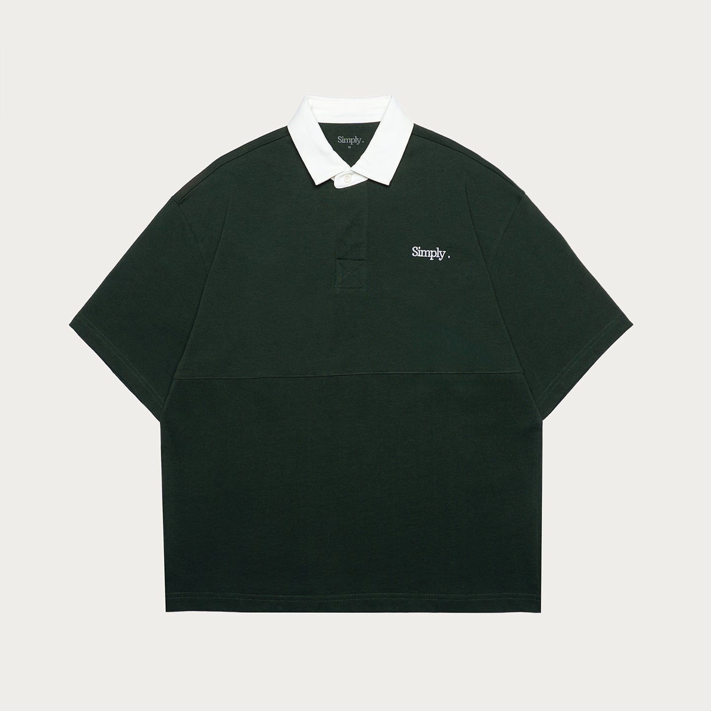 Simply . Men's White Collared Oversize Polo (Forest Green) - Simply